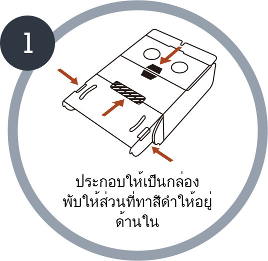 1.ประกอบให้เป็นกล่อง พับให้ส่วนที่ทาสีดำให้อยู่ ด้านใน